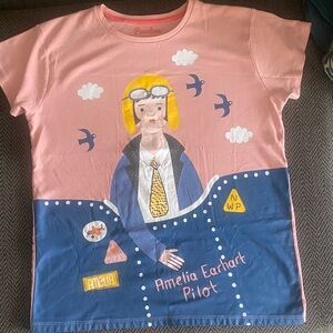 Piccolina Amelia Earhart Graphic Tee in Pink and Blue